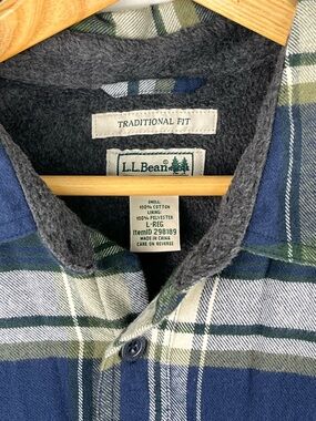 L.L. Bean Blue & Green Plaid Flannel Shirt Jacket